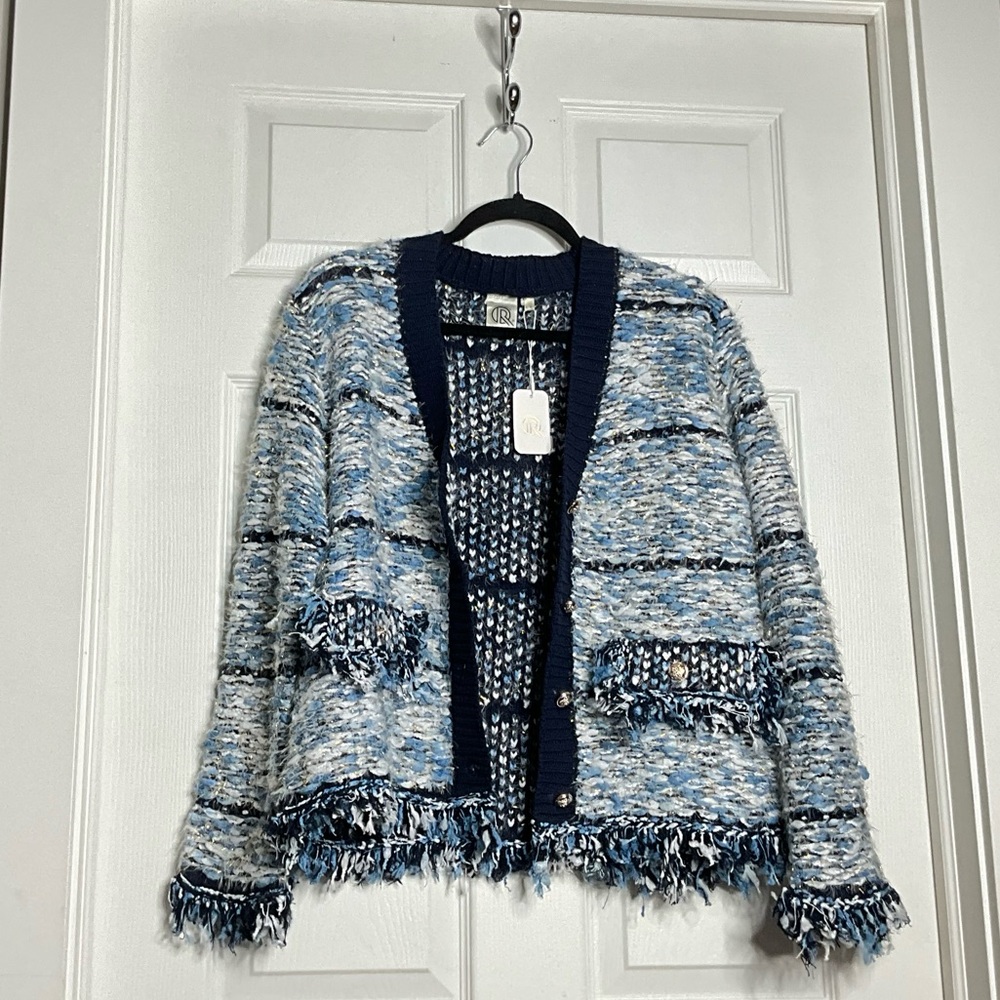R Fashion - Blue / Gold Flecked Cardigan - Size L/XL